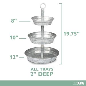 Ilyapa Galvanized Three Tiered Serving Stand - 3 Tier Metal Tray Platter for Cake, Dessert, Appetizers & More