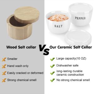Ceramic Salt and Pepper Bowls - ALELION Salt Cellar with Lid, 10 oz Salt and Pepper Container Set for Countertop, White Kitchen Counter Decor and Accessories, Kitchen Gifts for Women, Set of 2