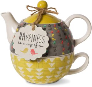 pavilion gift company bloom happiness ceramic tea for one, 15 oz, multicolor