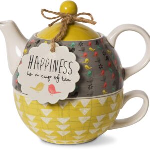 Pavilion Gift Company Bloom Happiness Ceramic Tea for One, 15 oz, Multicolor