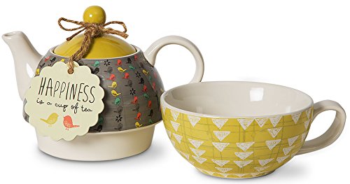 Pavilion Gift Company Bloom Happiness Ceramic Tea for One, 15 oz, Multicolor