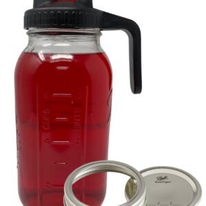 64 OZ Mason Jar Pitcher Wide Mouth 64 oz Mason Jar Pitcher with Airtight Lid and metal lid and band - 2 Quart Pitcher for Iced Tea, Sun Tea, Juice, Coffee (Red)