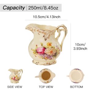 YOLIFE Ceramic Sugar and Creamer Set, Vintage Ivory Flowering Shrubs Golden Leaves Edge Porcelain Creamer Sugar Bowl with Lid Coffee Server Set Gifts