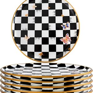 Glass Plate Set 7,8 Inch - Salad Plates | Dessert Plates - Lunch Plates - Small, Set of 6, Suitable for Snacks, Appetizer, Home, Party, Restaurant (Checkered (white-black))