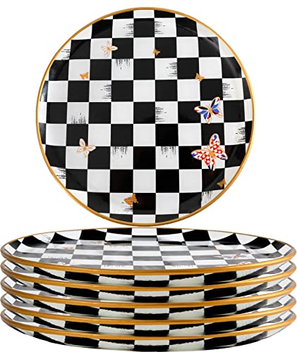 Glass Plate Set 7,8 Inch - Salad Plates | Dessert Plates - Lunch Plates - Small, Set of 6, Suitable for Snacks, Appetizer, Home, Party, Restaurant (Checkered (white-black))