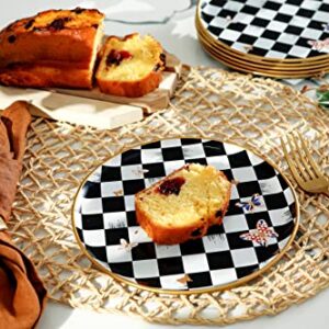 Glass Plate Set 7,8 Inch - Salad Plates | Dessert Plates - Lunch Plates - Small, Set of 6, Suitable for Snacks, Appetizer, Home, Party, Restaurant (Checkered (white-black))