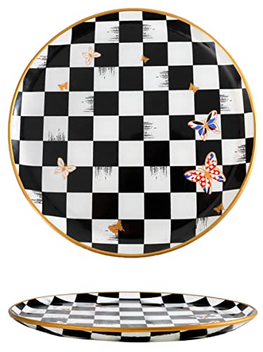 Glass Plate Set 7,8 Inch - Salad Plates | Dessert Plates - Lunch Plates - Small, Set of 6, Suitable for Snacks, Appetizer, Home, Party, Restaurant (Checkered (white-black))