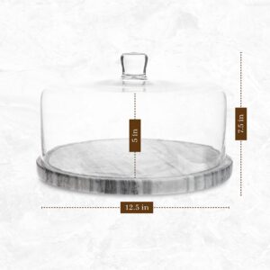 Galashield Marble Cake Stand with Dome | Cake Plate with Glass Dome Cake Cover