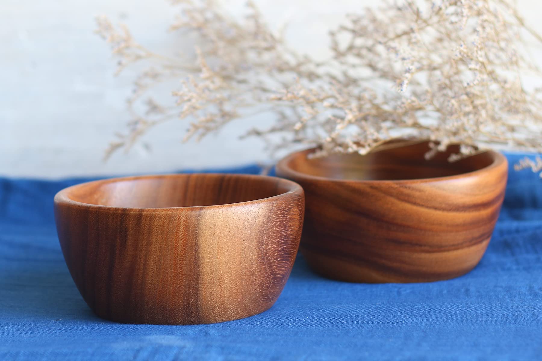 Acacia Wooden Salad Bowls (Set of 2): 6" x 3" Individual Wood Serving Bowls for Fruits, Cereal, or Soup - Handmade from a Single Organic Piece of Acacia Wood, Food Safe