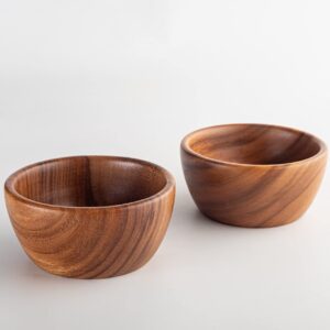 Acacia Wooden Salad Bowls (Set of 2): 6" x 3" Individual Wood Serving Bowls for Fruits, Cereal, or Soup - Handmade from a Single Organic Piece of Acacia Wood, Food Safe