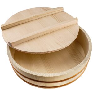 kichgather wooden sushi rice bowl with lid hangiri sushi oke sushi rice mixing tub (14.2 ” with lid)