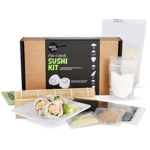 global grub diy sushi making kit - sushi kit includes sushi rice, nori sushi seaweed, rice vinegar powder, sesame seeds, wasabi powder, bamboo sushi rolling mat, instructions, makes 48 pieces