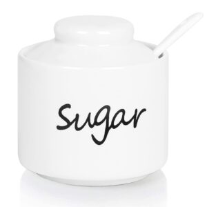 ontube ceramic sugar bowl with lid and spoon,porcelain sugar pot,8oz (white)