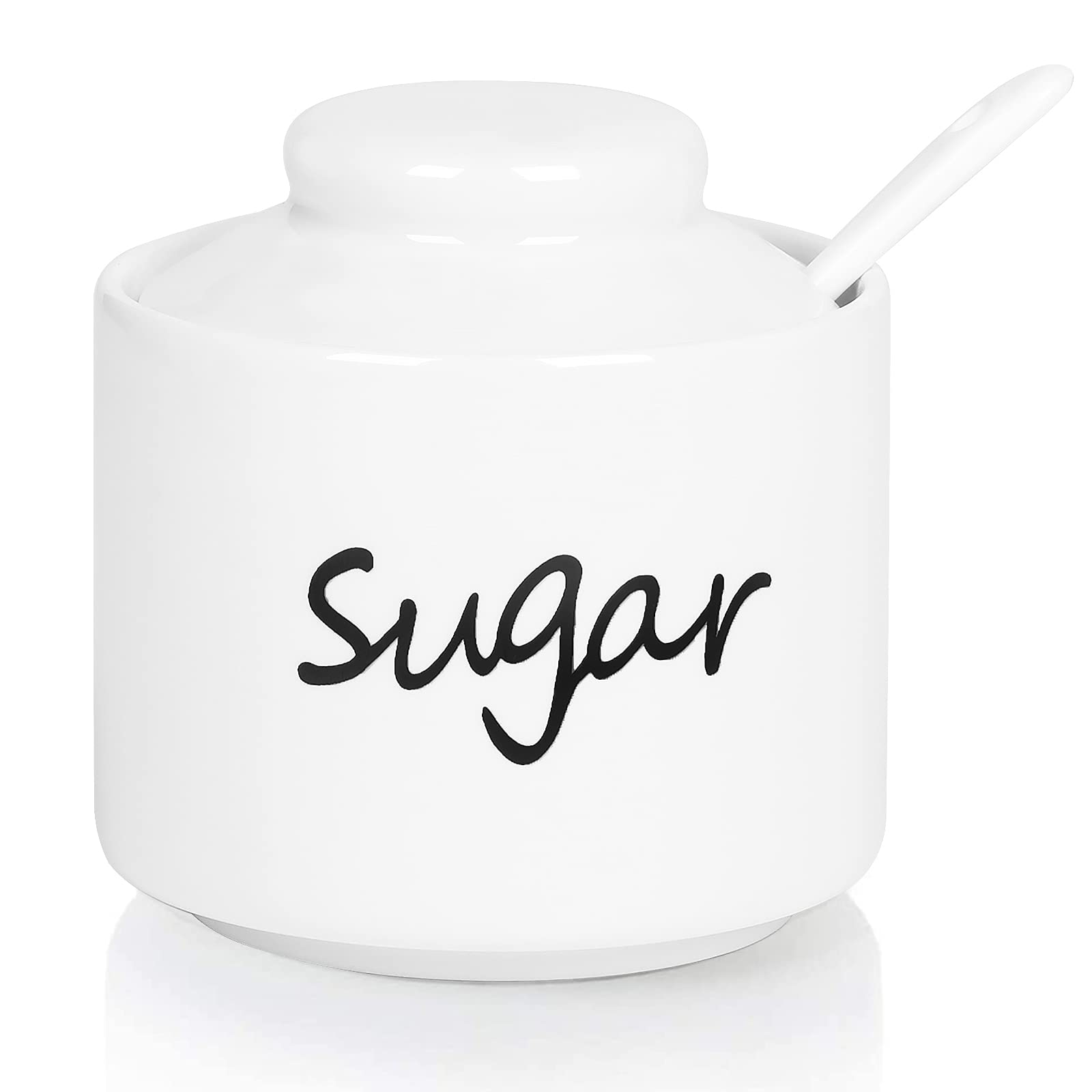 ONTUBE Ceramic Sugar Bowl with Lid and Spoon,Porcelain Sugar Pot,8oz (White)