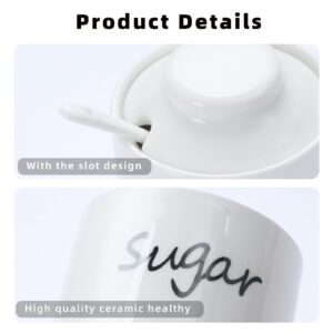 ONTUBE Ceramic Sugar Bowl with Lid and Spoon,Porcelain Sugar Pot,8oz (White)