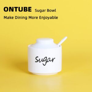 ONTUBE Ceramic Sugar Bowl with Lid and Spoon,Porcelain Sugar Pot,8oz (White)