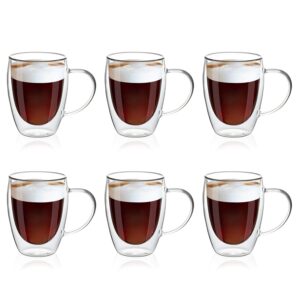 meway 12oz/6 pack coffee mugs,clear glass double wall cup with handle for coffee, tea, latte, cappuccino (12 oz，6)