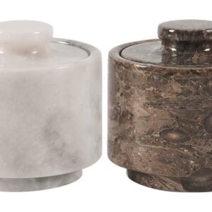 MARBLOUS KRAFTS stylish marble salt and pepper cellar white and grey oceanic 3.5 oz salt cellar, salt container and tea storage box 3" X 3" salt holder with lid (White and Grey Oceanic)