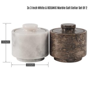 MARBLOUS KRAFTS stylish marble salt and pepper cellar white and grey oceanic 3.5 oz salt cellar, salt container and tea storage box 3" X 3" salt holder with lid (White and Grey Oceanic)