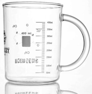 glaskey caffeine beaker mug,16 oz anti-dripping borosilicate caffeine mug,cool coffee mugs with handle,chemistry mug,measuring for coffee,tea,hot and cold beverage