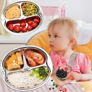 SOUJOY 4 Pack Divided Plate, Stainless Steel Diet Control Dinner Plate, 3 Sections Korean Unbreakable Monkey Shape Compact Food Serving Tray for Kids, Picky Eaters, Campers