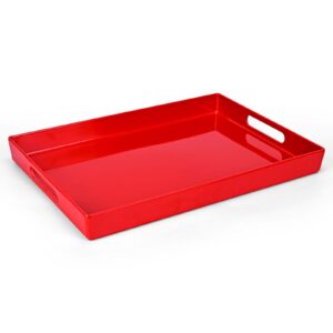 xmnfly serving tray with handles-10x15inch red melamine modern serving platters,serving wine,coffee,breakfast/kitchen countertop tray/makeup drawer organizer/vanity table tray/decorative tray