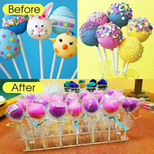 SUNLUYAO Cake Pop Display Stand with 300 PCS Cake Pop Sticks and Wrappers Kit, 21 Holders Clear Acrylic Cakepop Making Accessories for Weddings Baby Showers Halloween