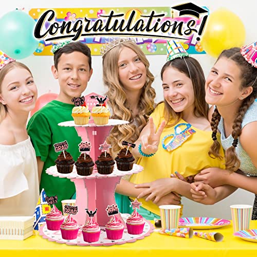 Yunqing Graduation Decorations Class of 2023 - Cupcake Stand Set with 12 Pack Graduation Cake Toppers, Perfect for Graduation Theme Dessert & Gift Presentation