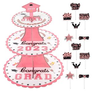 yunqing graduation decorations class of 2023 - cupcake stand set with 12 pack graduation cake toppers, perfect for graduation theme dessert & gift presentation