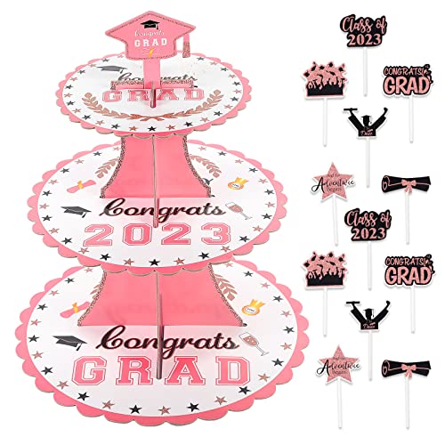 Yunqing Graduation Decorations Class of 2023 - Cupcake Stand Set with 12 Pack Graduation Cake Toppers, Perfect for Graduation Theme Dessert & Gift Presentation