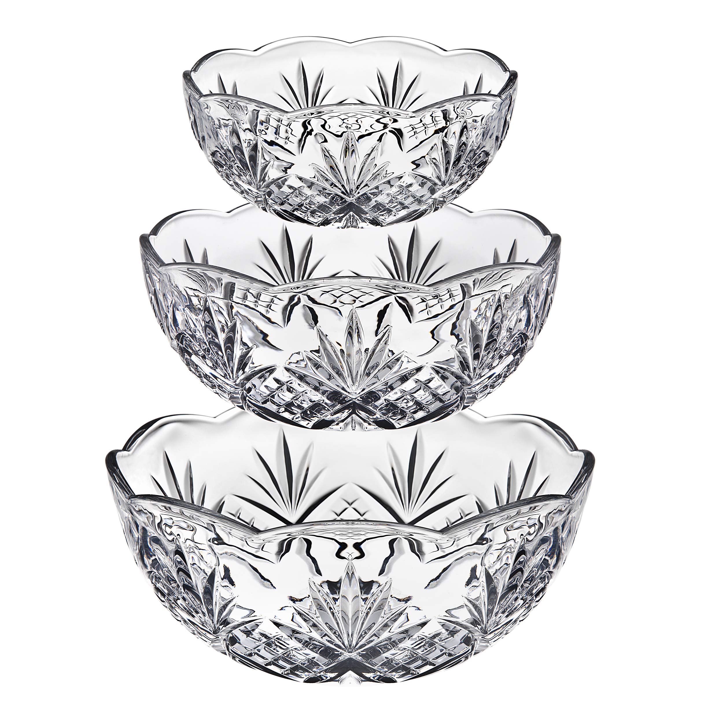 Godinger Bowl Set for Salad, Serving, Mixing, Dublin Crystal Collection - Set of 3