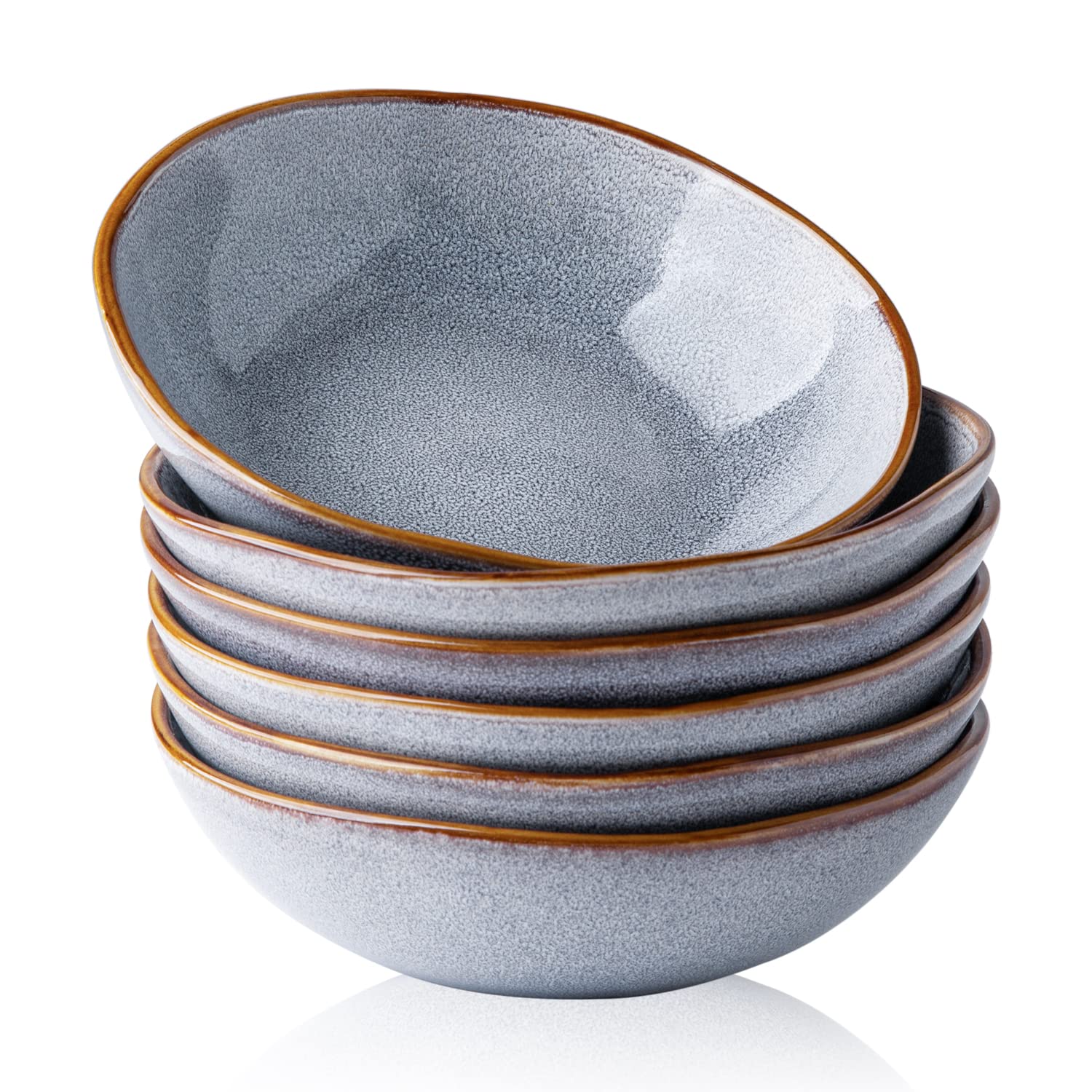 AmorArc Ceramic Cereal Bowls Set of 6, 24 oz Handmade Stoneware Bowls Set for Cereal Soup Salad, Stylish Kitchen bowls for Meal, Dishwasher & Microwave Safe, Reactive Glaze Gray Blue