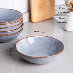 AmorArc Ceramic Cereal Bowls Set of 6, 24 oz Handmade Stoneware Bowls Set for Cereal Soup Salad, Stylish Kitchen bowls for Meal, Dishwasher & Microwave Safe, Reactive Glaze Gray Blue