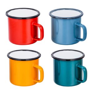 teamfar tea coffee mug set of 4, enamel drinking mugs cups for home use/office/party or camping, bright colors and classic look - 12 ounce