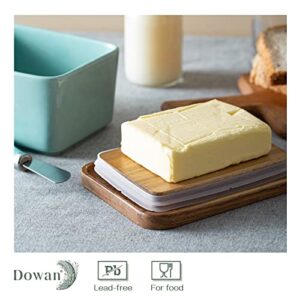 DOWAN Butter Dish, Large Ceramic Butter Dish with Lid for Countertop, Farmhouse Butter Keeper with Knife and High-quality Silicone Holds Two Sticks of Butter, Turquoise