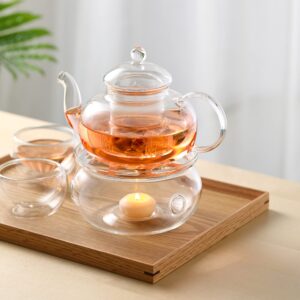 CNGLASS Tea Cups Set of 4 Double Wall Glass Tea Cup, 5.1oz Asian Insulated Clear Teacups 150ML,Small Espresso Cup for Coffee