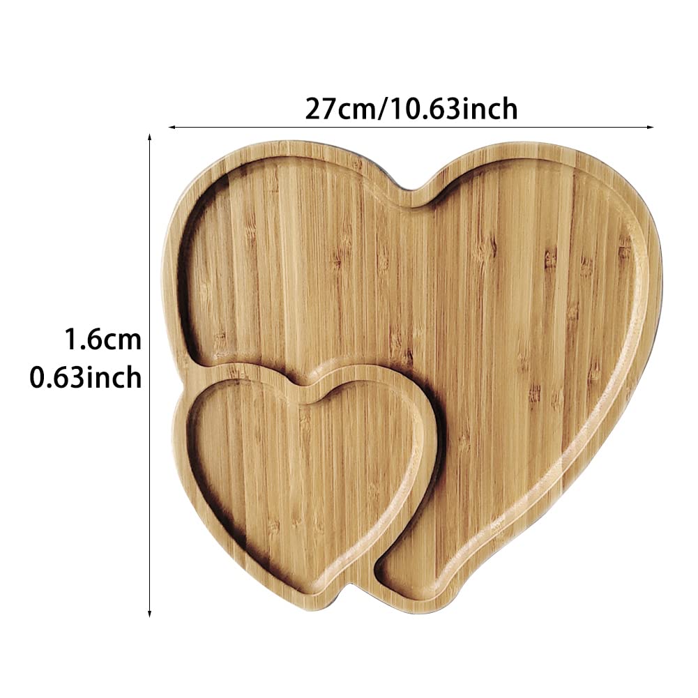 BWWNBY Wooden Serving Tray Heart Shaped Cheese Board Salad Plate Dinner Plate Cake Plate Decorative Serving Platter Plate for Snack Candy Food Fruit Valentines Day Decor (size:10.63x10.63x0.63inch)