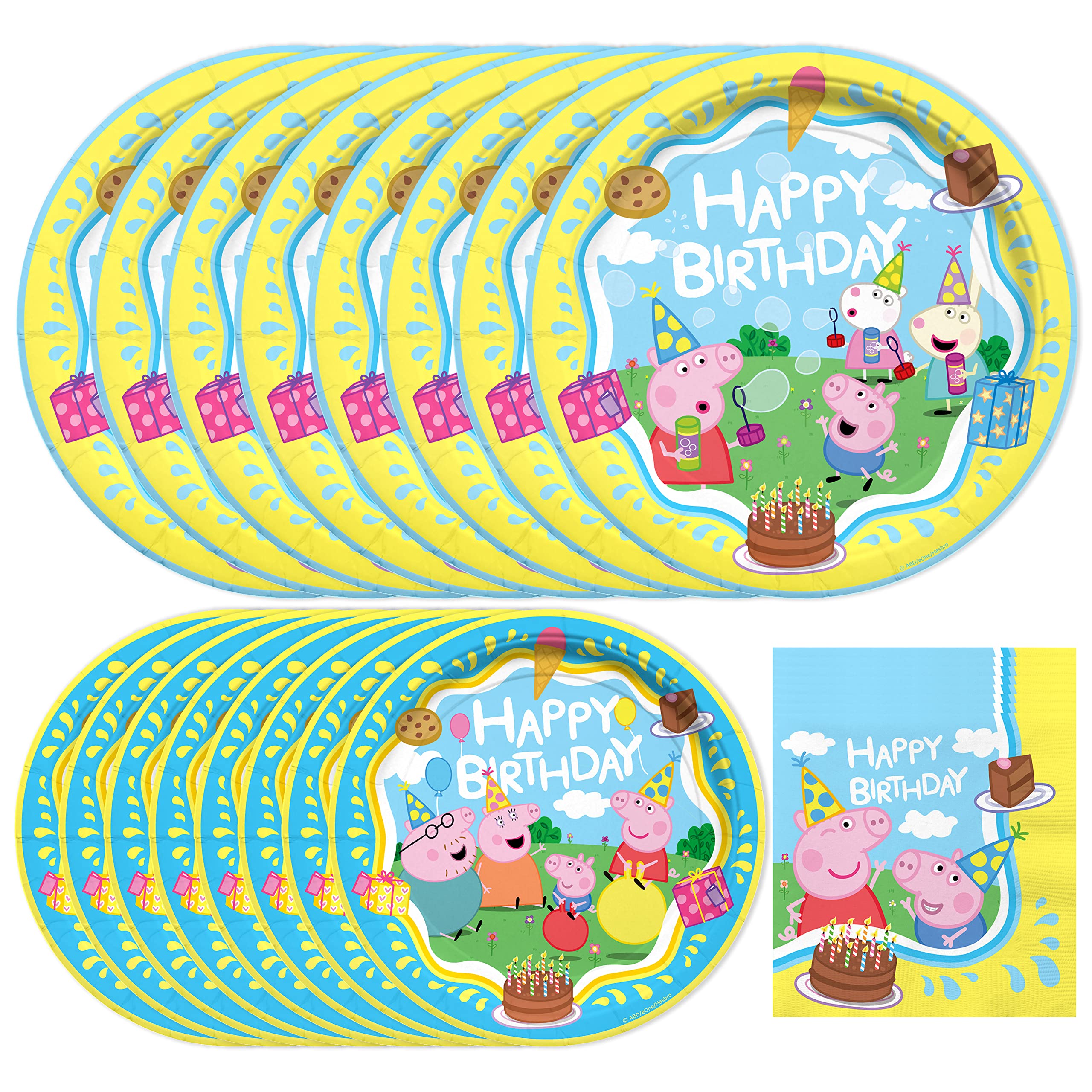 Treasures Gifted Officially Licensed Peppa Pig Birthday Party Supplies - Serves 24 Guests - Dinnerware Starter Set - Peppa Pig Party Supplies Including Peppa Pig Plates & Peppa Pig Napkins