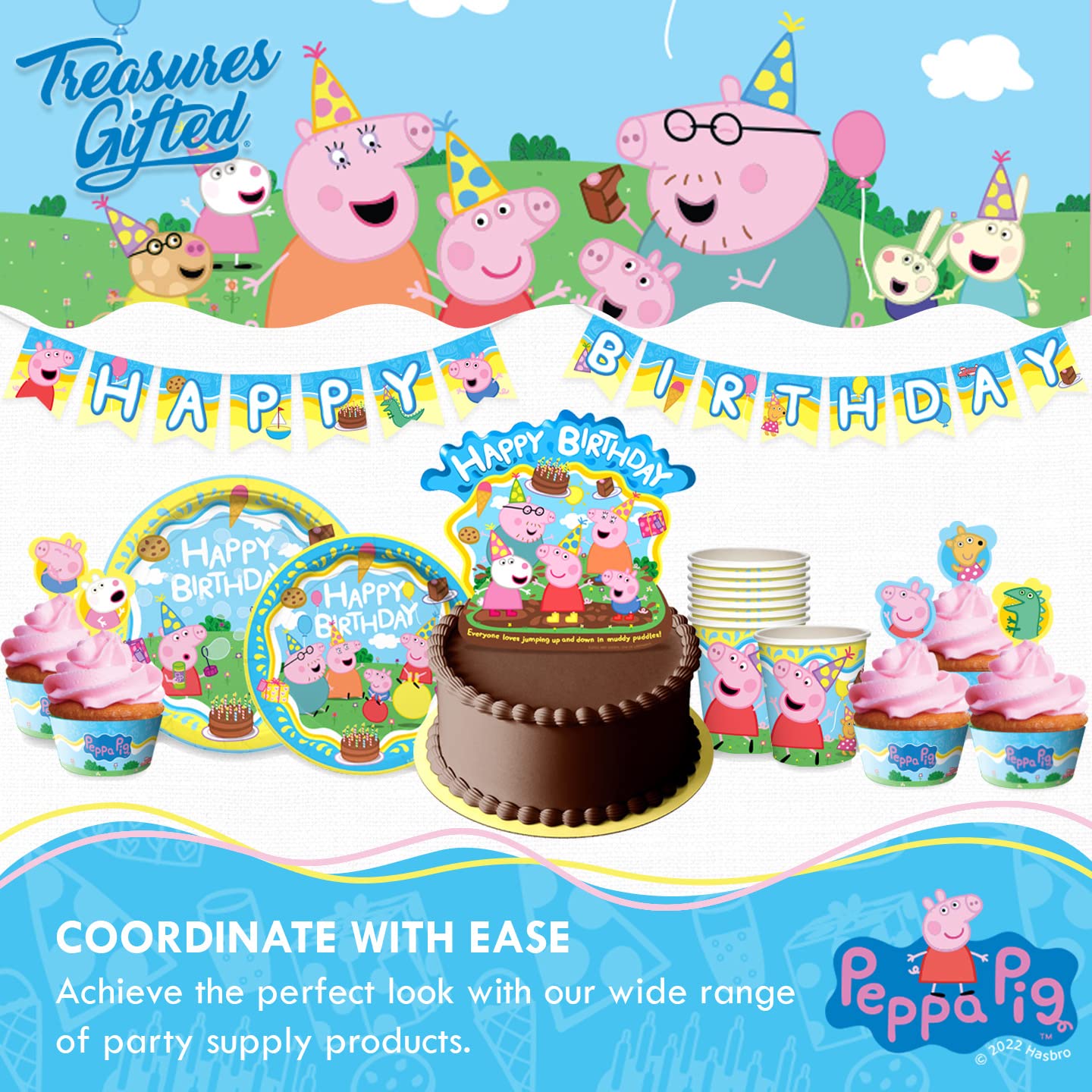 Treasures Gifted Officially Licensed Peppa Pig Birthday Party Supplies - Serves 24 Guests - Dinnerware Starter Set - Peppa Pig Party Supplies Including Peppa Pig Plates & Peppa Pig Napkins