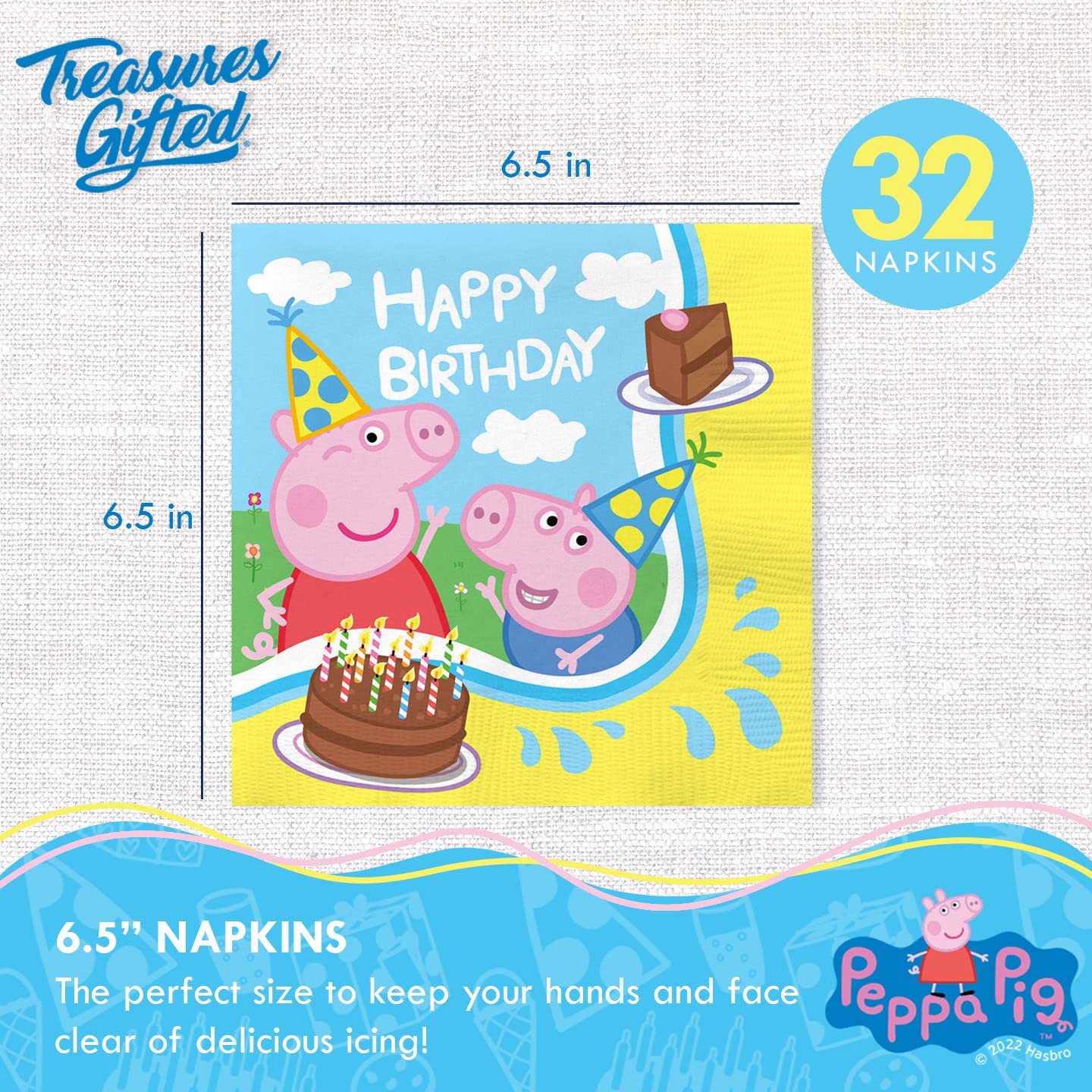 Treasures Gifted Officially Licensed Peppa Pig Birthday Party Supplies - Serves 24 Guests - Dinnerware Starter Set - Peppa Pig Party Supplies Including Peppa Pig Plates & Peppa Pig Napkins