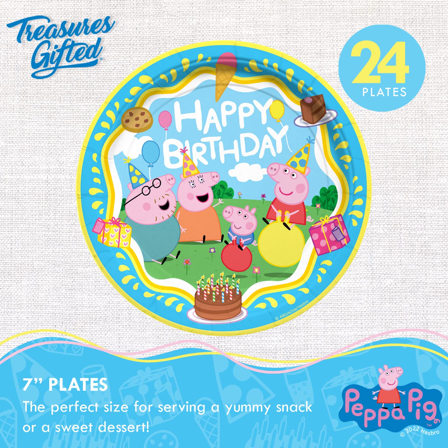 Treasures Gifted Officially Licensed Peppa Pig Birthday Party Supplies - Serves 24 Guests - Dinnerware Starter Set - Peppa Pig Party Supplies Including Peppa Pig Plates & Peppa Pig Napkins