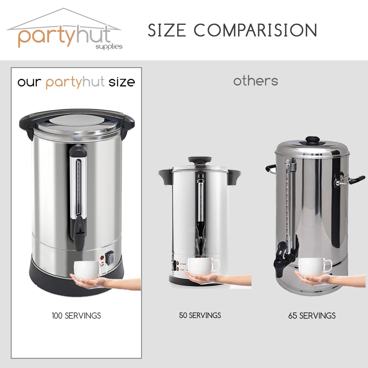 PartyHut 100-Cup XL Commercial Coffee Urn | Stainless Steel Coffee Maker Hot Beverage Dispenser for Catering & Events | Extra Large Commercial Size Coffee Brewer Broiler