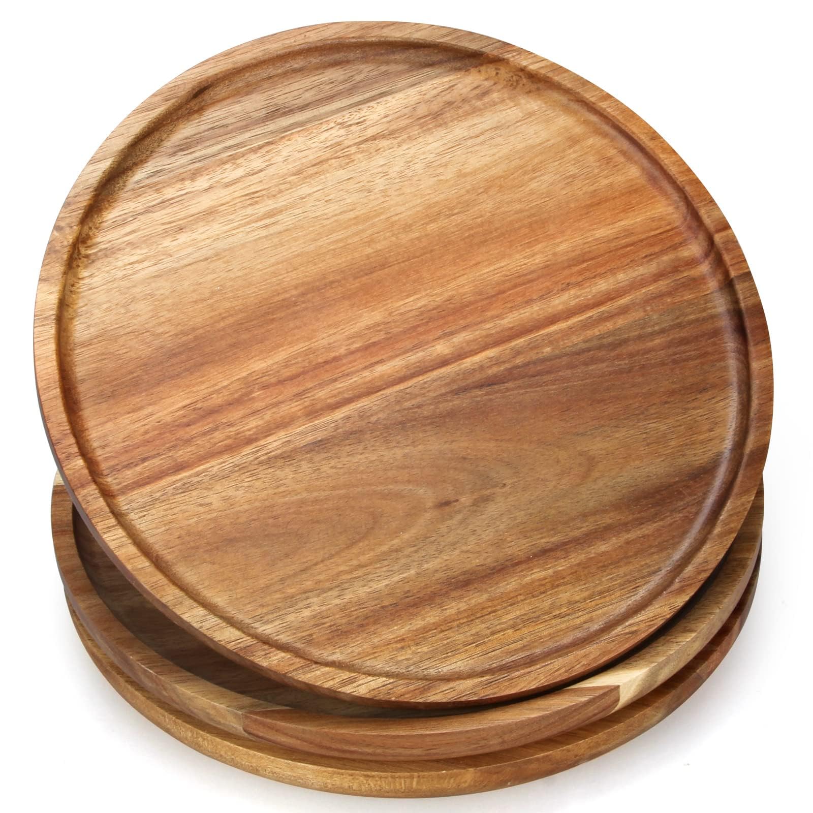 Renawe 3 pcs Acacia Wood Dinner Plates 10 inch Round Charcuterie Board Wooden Charger Plate Dish Decorative Charcuterie Tray Salad Dessert Plate Decor Tray Appetizer Cheese Serving Board