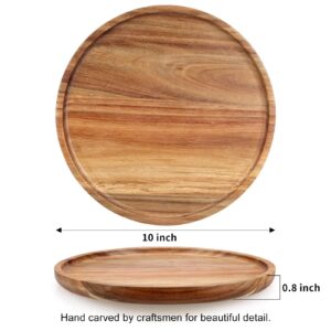 Renawe 3 pcs Acacia Wood Dinner Plates 10 inch Round Charcuterie Board Wooden Charger Plate Dish Decorative Charcuterie Tray Salad Dessert Plate Decor Tray Appetizer Cheese Serving Board