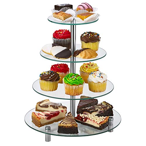 4 Tier Round Tempered Glass Cupcake Stand | Modern Cake Stand, Dessert Tower, Afternoon Tea Stand for Cakes, Pastries, Sandwiches