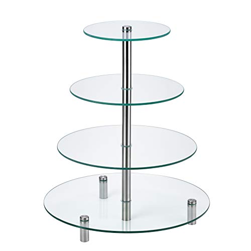 4 Tier Round Tempered Glass Cupcake Stand | Modern Cake Stand, Dessert Tower, Afternoon Tea Stand for Cakes, Pastries, Sandwiches