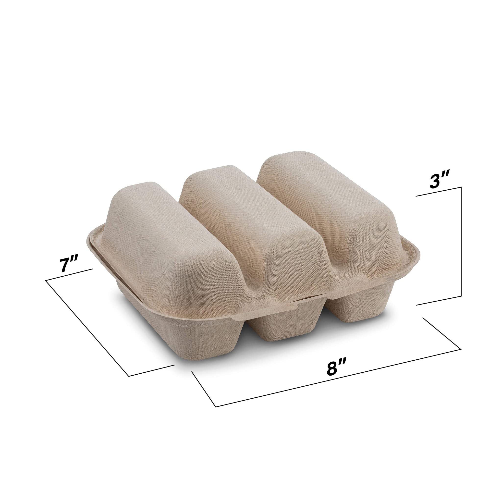 MT Products Taco Container - 15 Pieces Disposable Pulp Fiber 3 Compartment Taco Holder with Lid - Size 8” x 7” x 3" Keeps Taco Upright