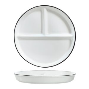 bicuzat 1 pcs ceramic portion control plate divided dish for healthy eating and weight loss divided dessert plate salad plate dinner plate-white-8 inch
