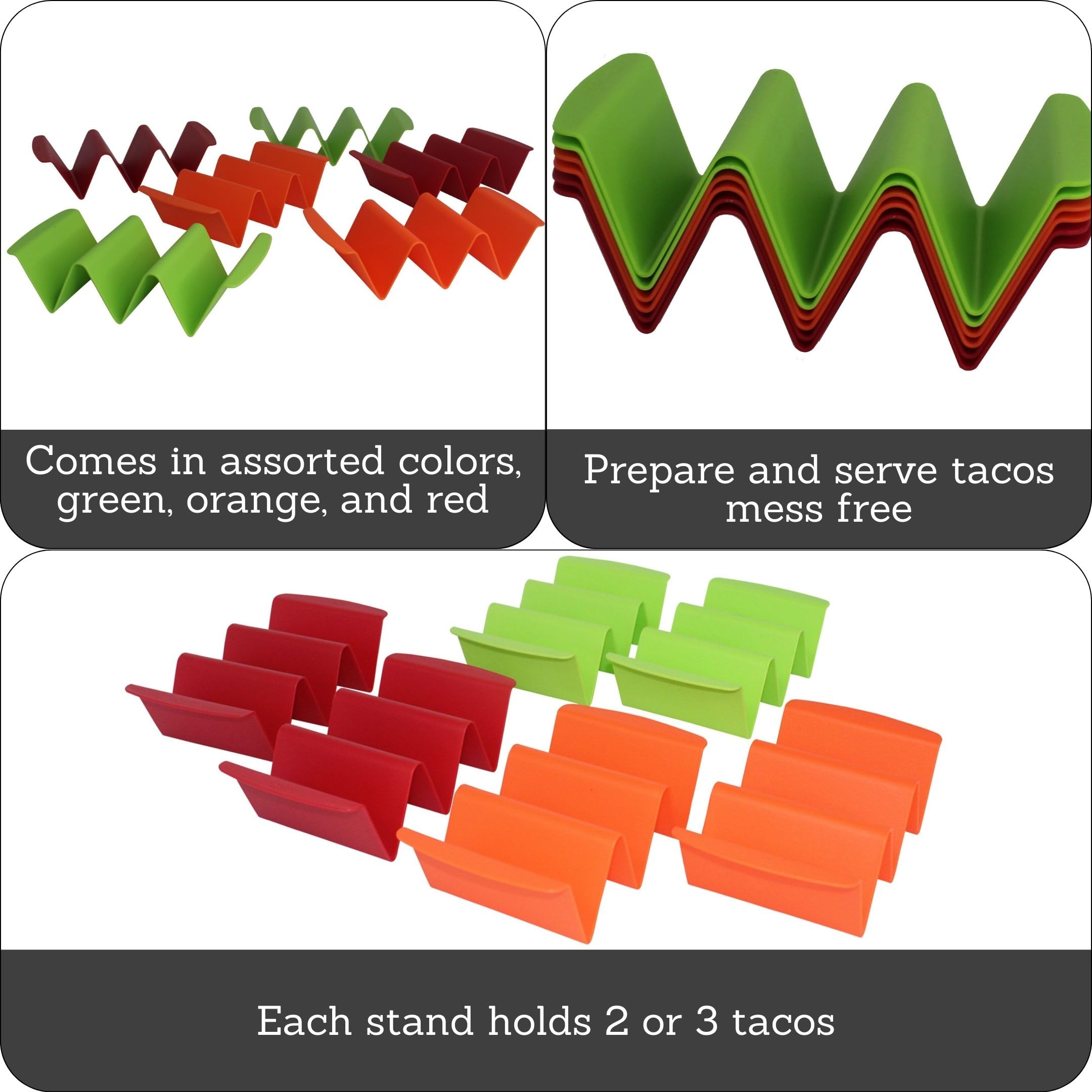 Imusa Taco Holder, 6 Pack, Green, Orange, Red