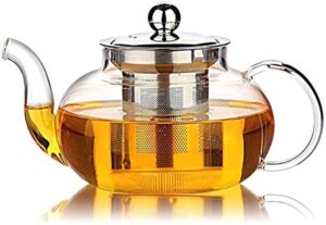 glass teapot with stainless steel infuser & lid, stovetop safe, blooming & loose leaf teapots, 27 ounce / 800 ml